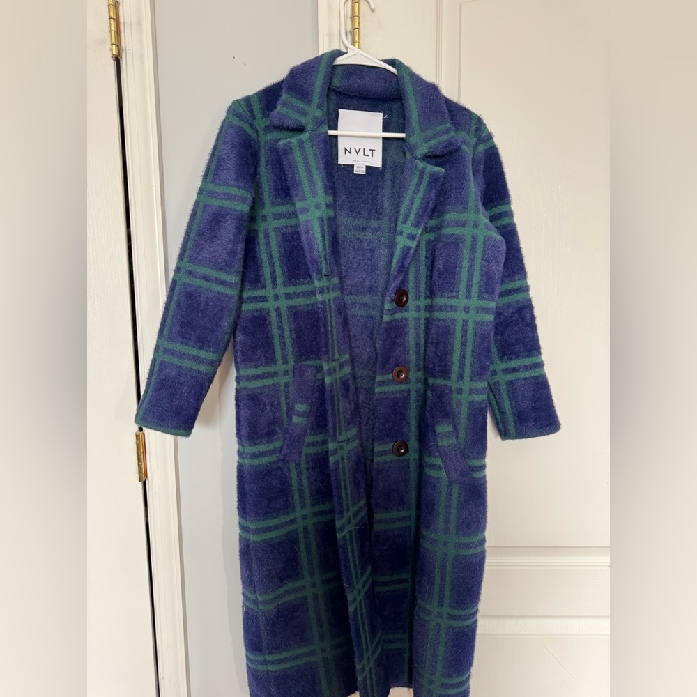 NVLT Navy & Green Plaid Wool-Blend Long Coat